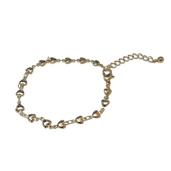 Vintage Gold Tone Hearts Bracelet with Lobster Clasp–6 Inch with 2 Inch Extender - Picture 1 of 1